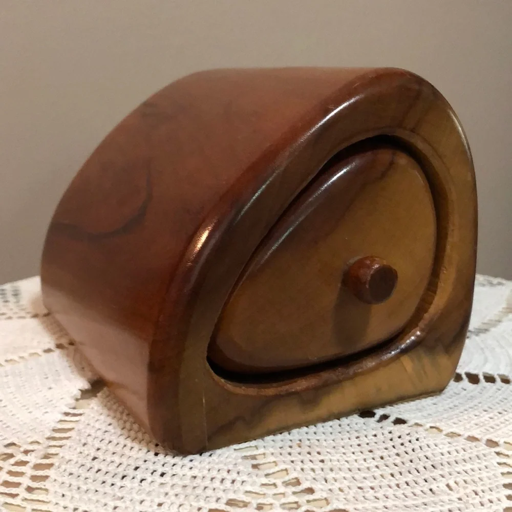 Handmade Triangular Maple Wood Box with Drawer